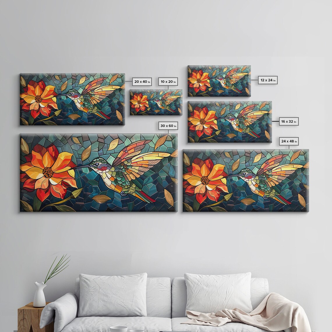 Hummingbird and Flower, Stained Glass Style Print - Image 2