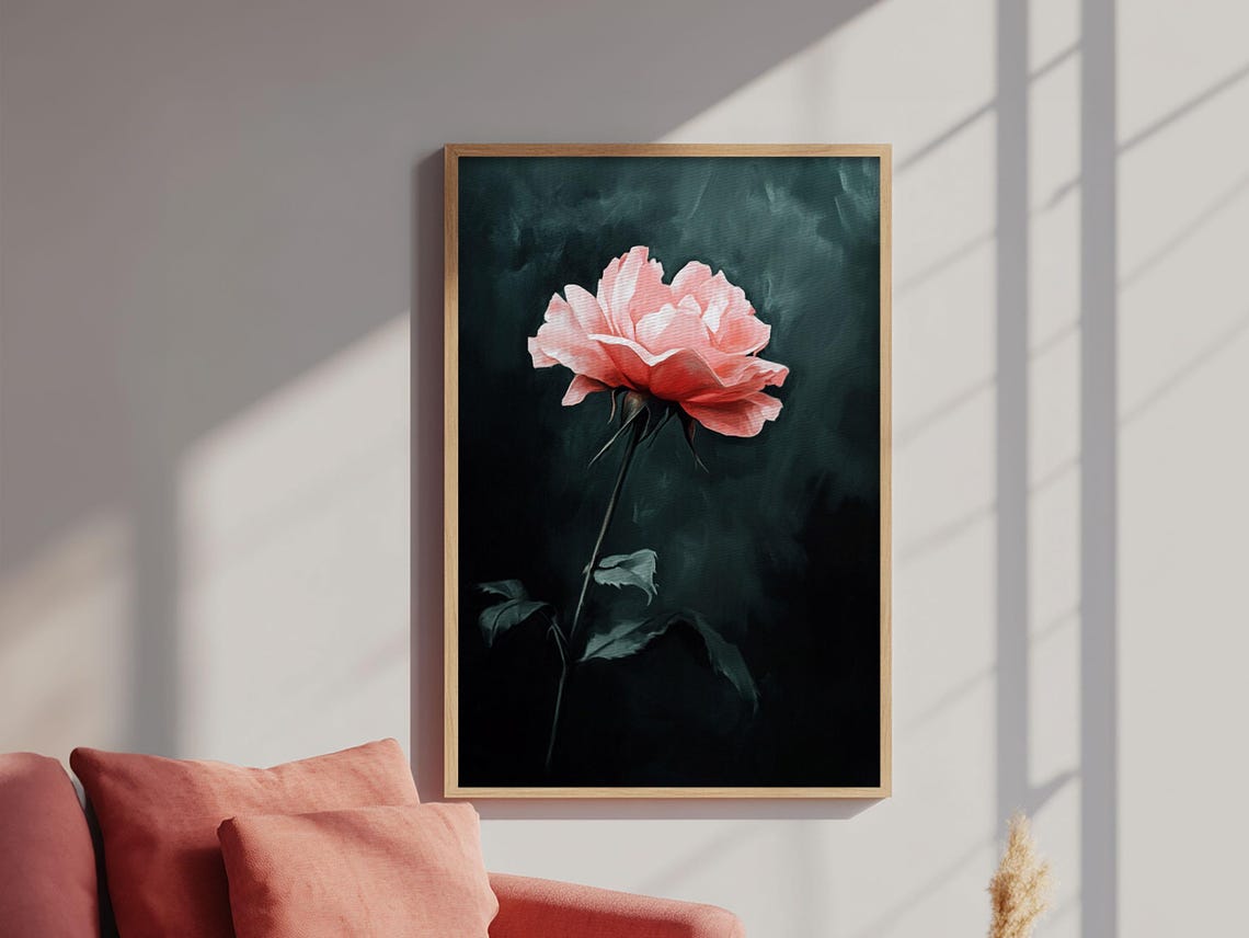 Oil Painting Print Of A Pink Rose Framed Print French Country Decor Modern Farmhouse Rustic Farmhouse Rose Painting Rose Art - Image 2