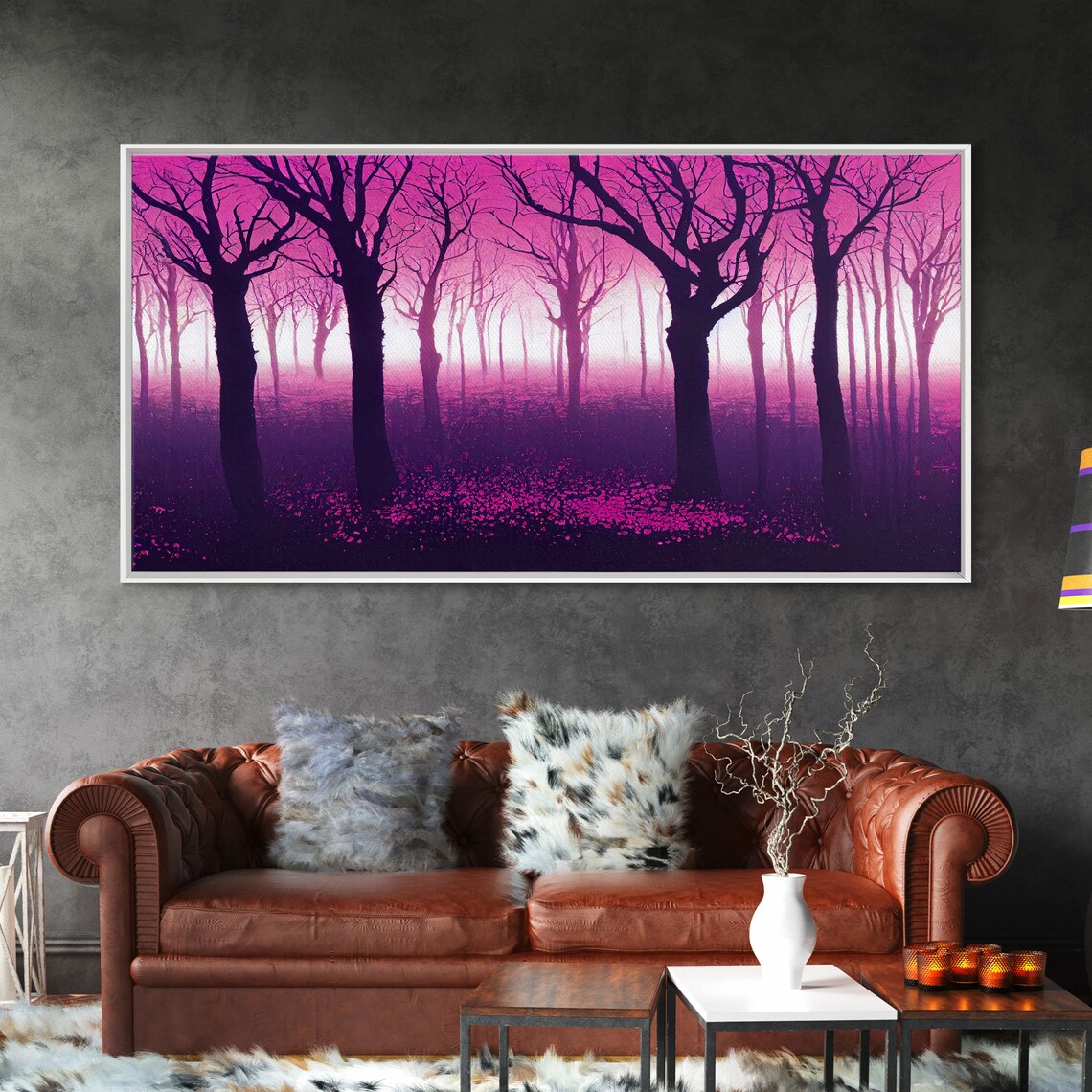 Purple Haunted Forest With Bare Trees In Magenta Glow Psychedelic Print - Image 6