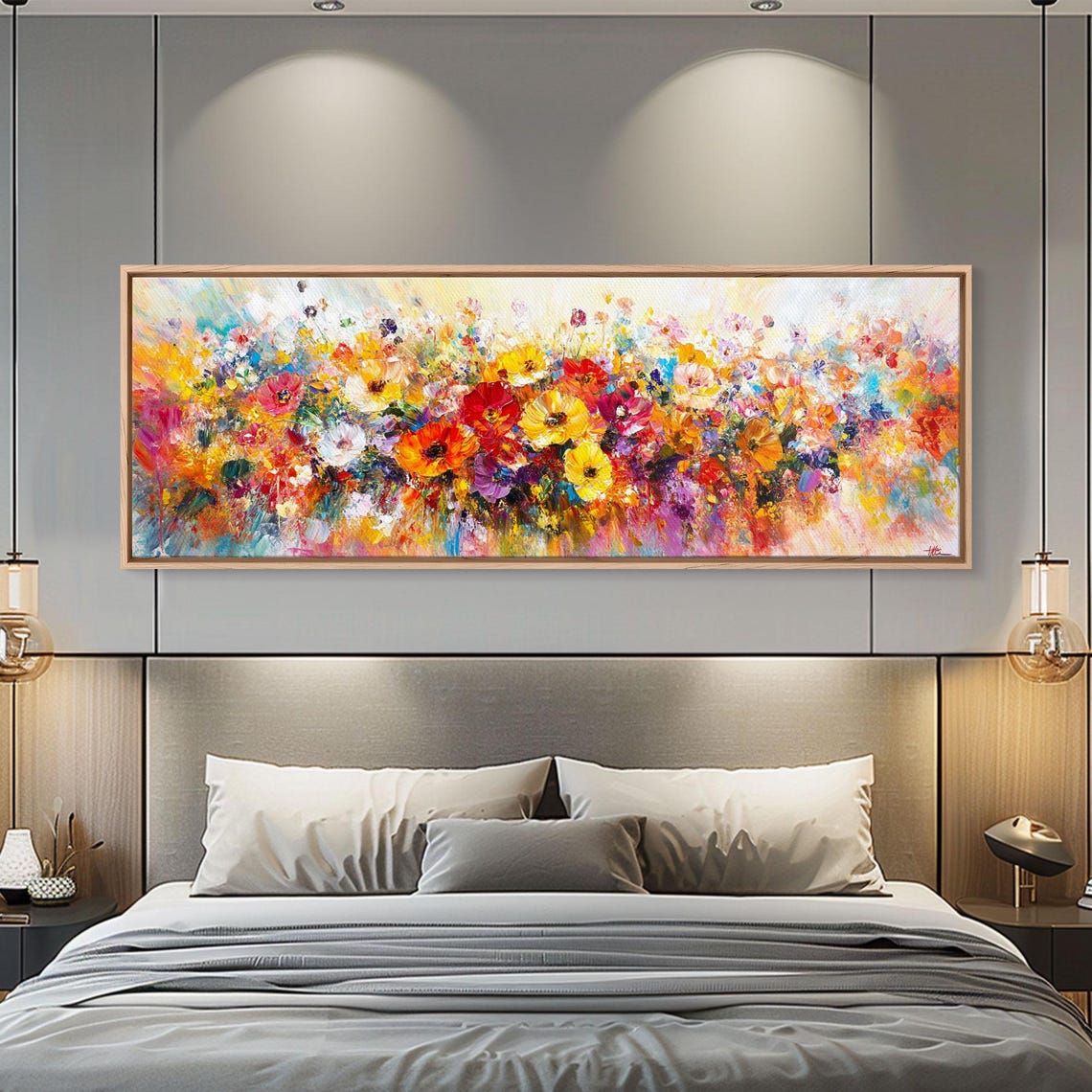 Vibrant Wildflower Meadow Bloom Panoramic Oil Painting Art Poster - Image 4