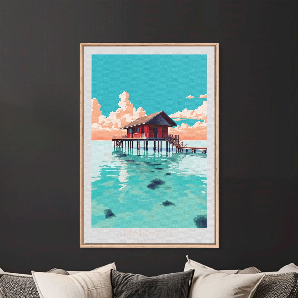 Maldives Overwater Bungalow Turquoise Lagoon Tropical Island Poster - Image 4