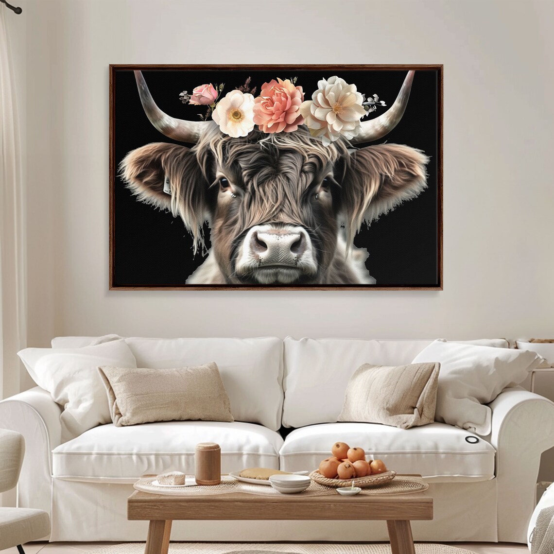Highland Cow Flower Crown Portrait Charming Farm Animal Art Print - Image 5