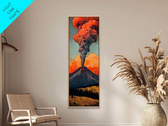 Colorful Volcano Eruption Printed On Framed Vertical Landscape Art Print Mountain Wall Art 3d Art Vertical Office Art