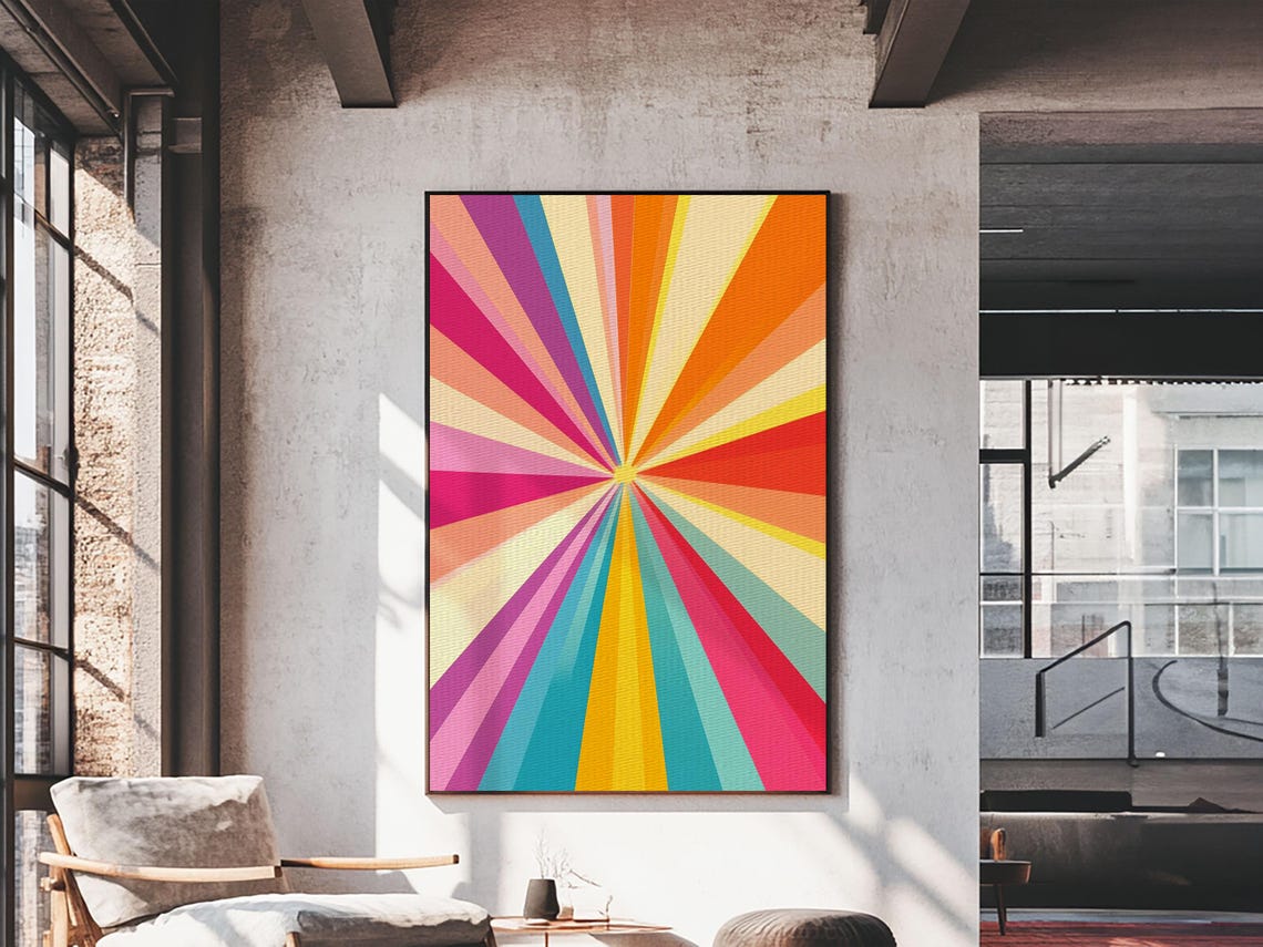 Colorful Sunburst Rays Pink Orange Teal Boho Geometric Wall Art Print - Image 3