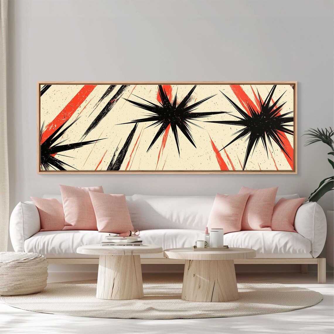 Black Starbursts With Red Streaks Mid Century Modern Abstract Poster - Image 5