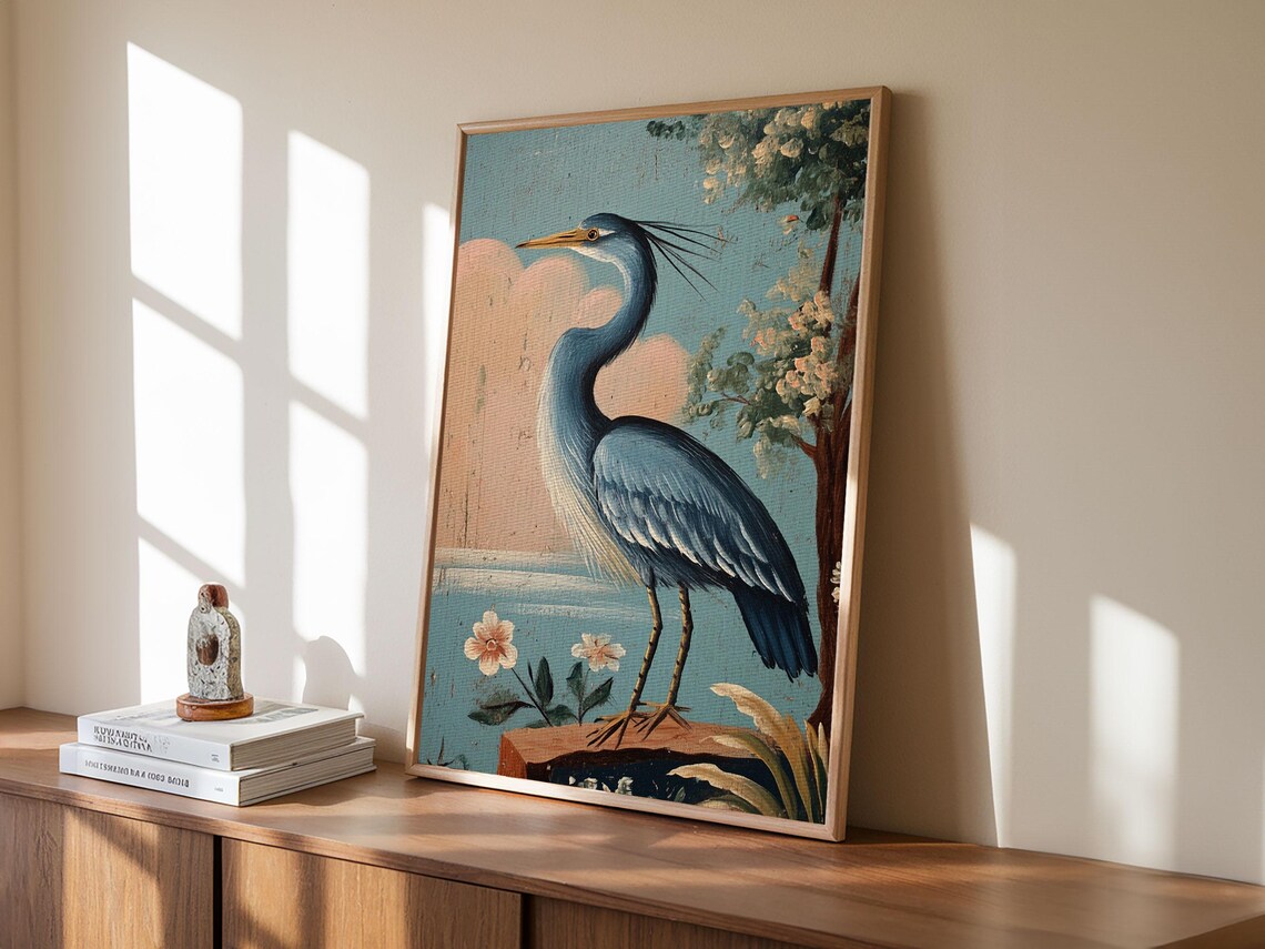 Blue Heron Vintage Coastal Art Print, Beach House - Image 2