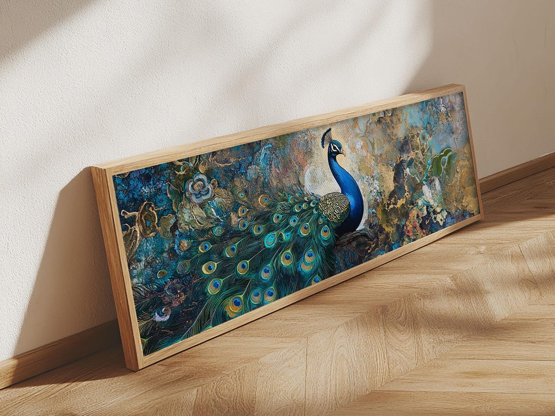 Regal Peacock Framed Print Botanical Prints Vintage Style Whimsical Art Bold Living Room Rustic Wall Art Decor - Image 3