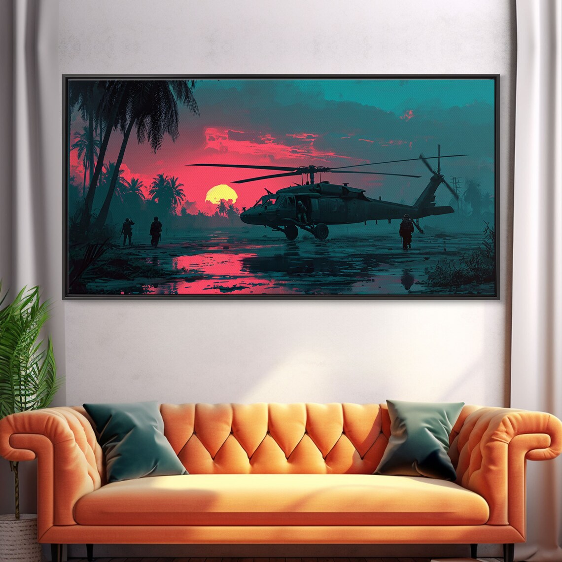 Blackhawk Helicopter Synthwave Sunset Art Print - Image 5
