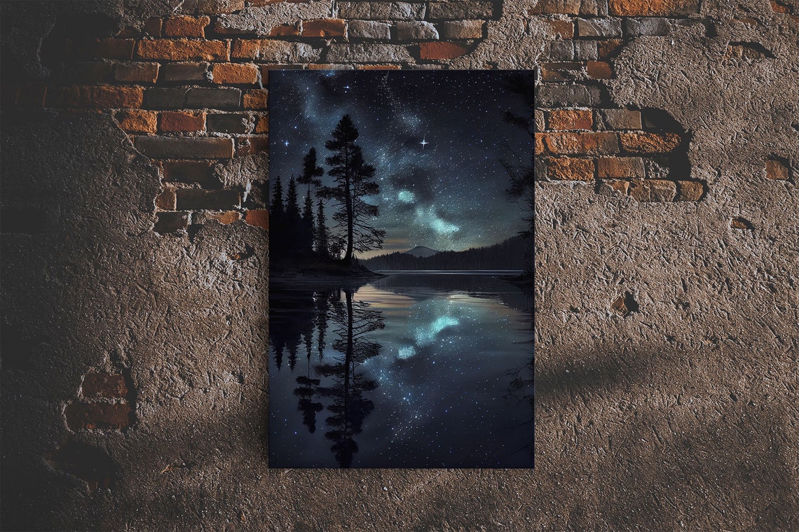 Starry Night Lake Milky Way Pine Trees Reflection Water Poster - Image 5