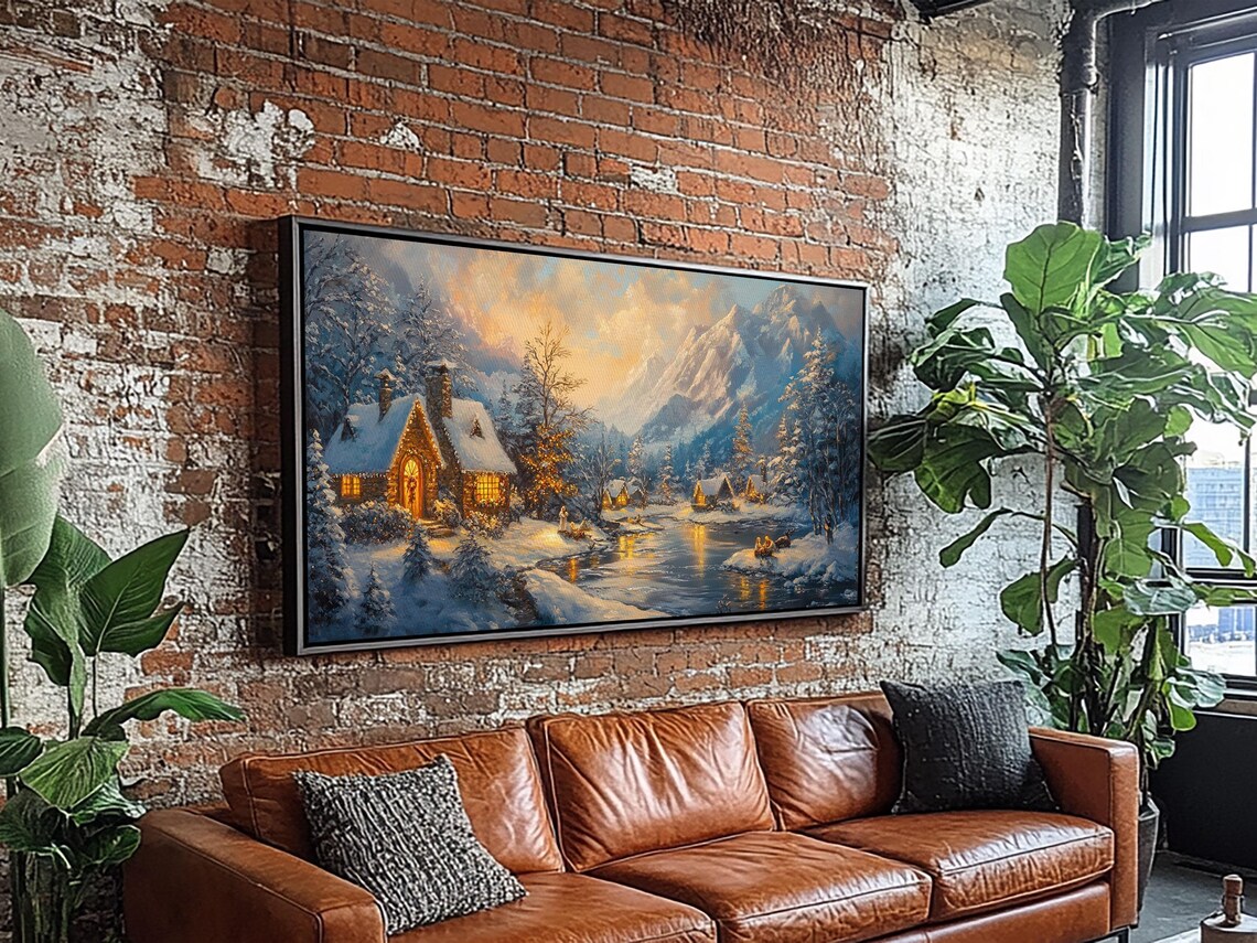Christmas Village By The Snowy Lake At Dusk Holiday Scene Poster - Image 3
