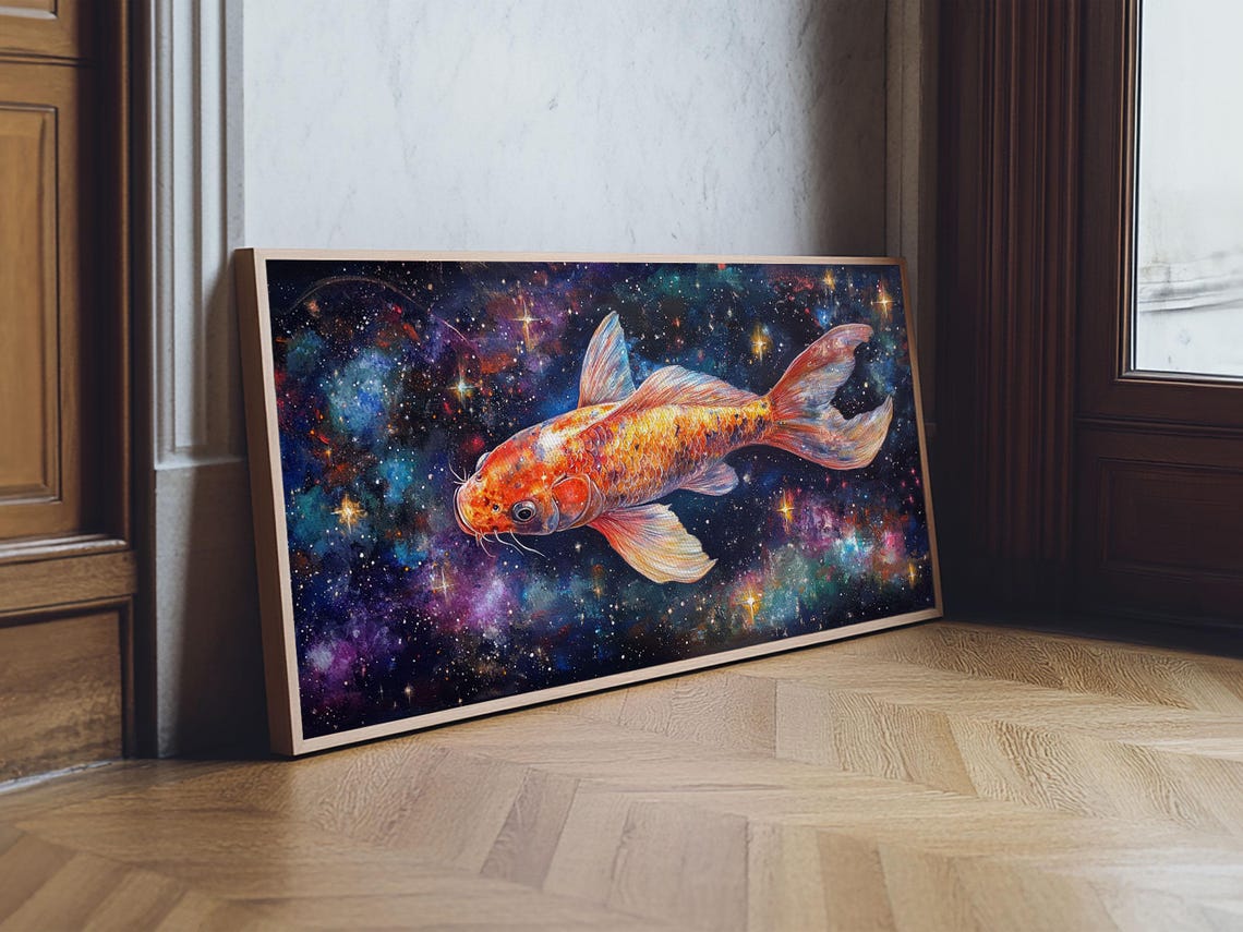 Cosmic Koi Fish Swimming Through Starry Galaxy Nebula Art Poster - Image 5