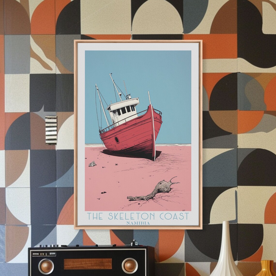 Skeleton Coast Namibia Shipwreck Desert Sand Blue Sky Vintage Travel Poster - Image 3