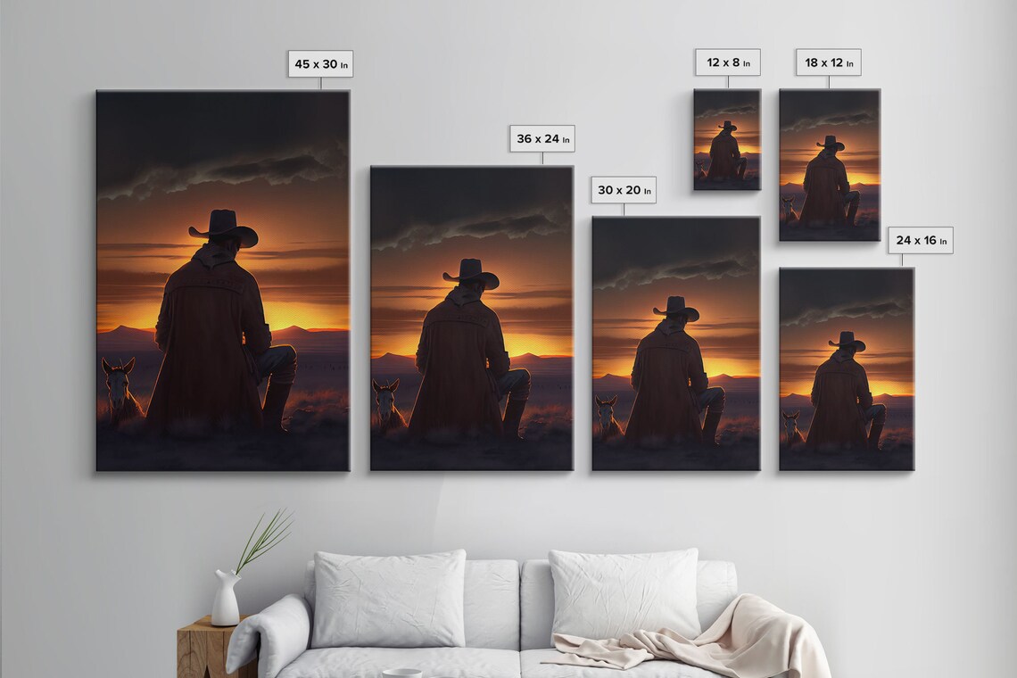 Cowboy And Horse Silhouette Sunset Western Desert Dusk Art Poster - Image 5