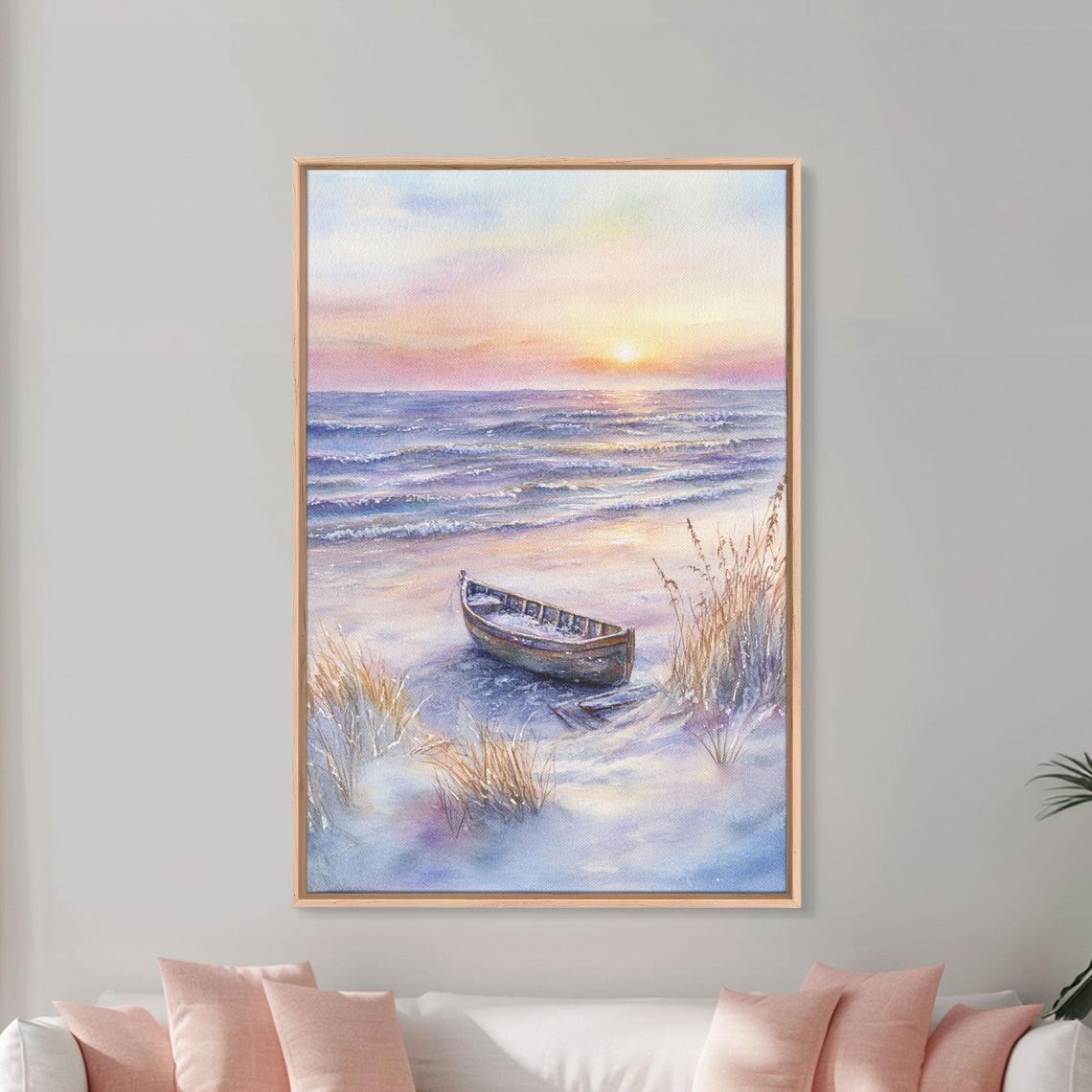 Abandoned Rowboat On Beach At Sunset Pastel Waves Coastal Poster - Image 4