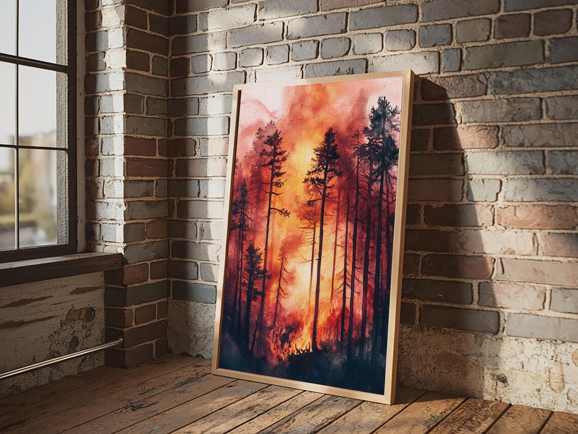 Forest Fire Watercolor Art Print, California Landscape - Image 6
