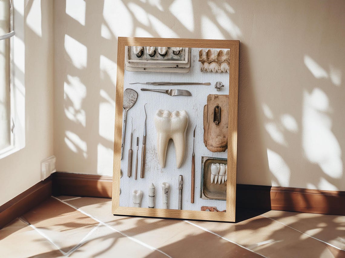 Vintage Dental Tools Tooth Flat Lay Rustic Dentistry Office Art Poster - Image 6