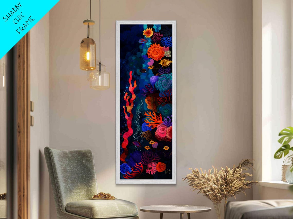 Deep Ocean Coral Fish Midnight Underwater Scene Vibrant Art Poster - Image 3