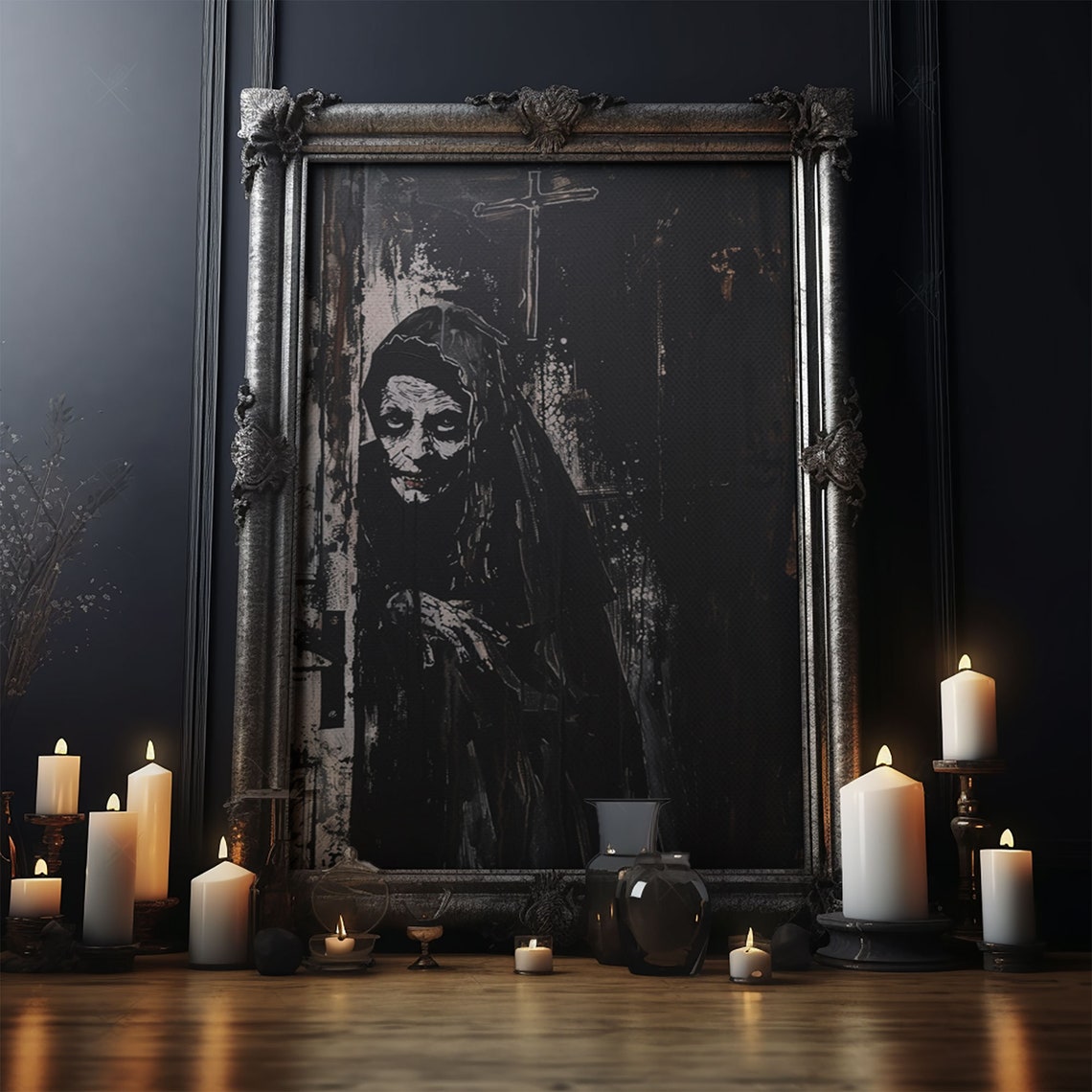 Haunted Nun In Dark Chapel Eerie Grunge Gothic Portrait Art Poster - Image 5