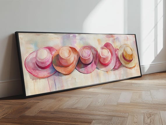 Pink Hats Wall Art Print Pearlescent Elements Minimalist Abstract Artwork Perfect Addition To Feminine Rustic Decor