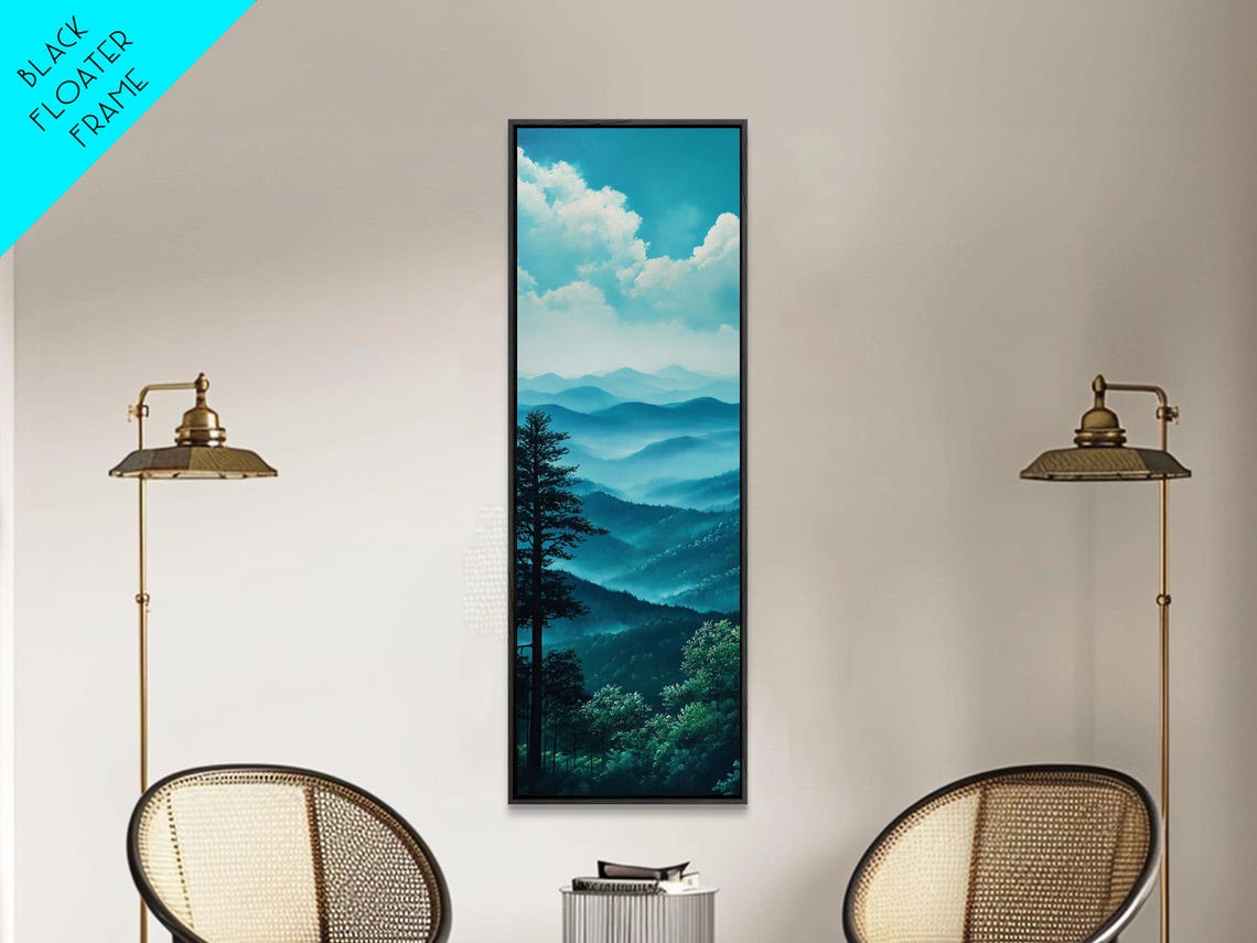 Blue Misty Mountain Layers Panoramic Vertical Landscape Art Poster - Image 3
