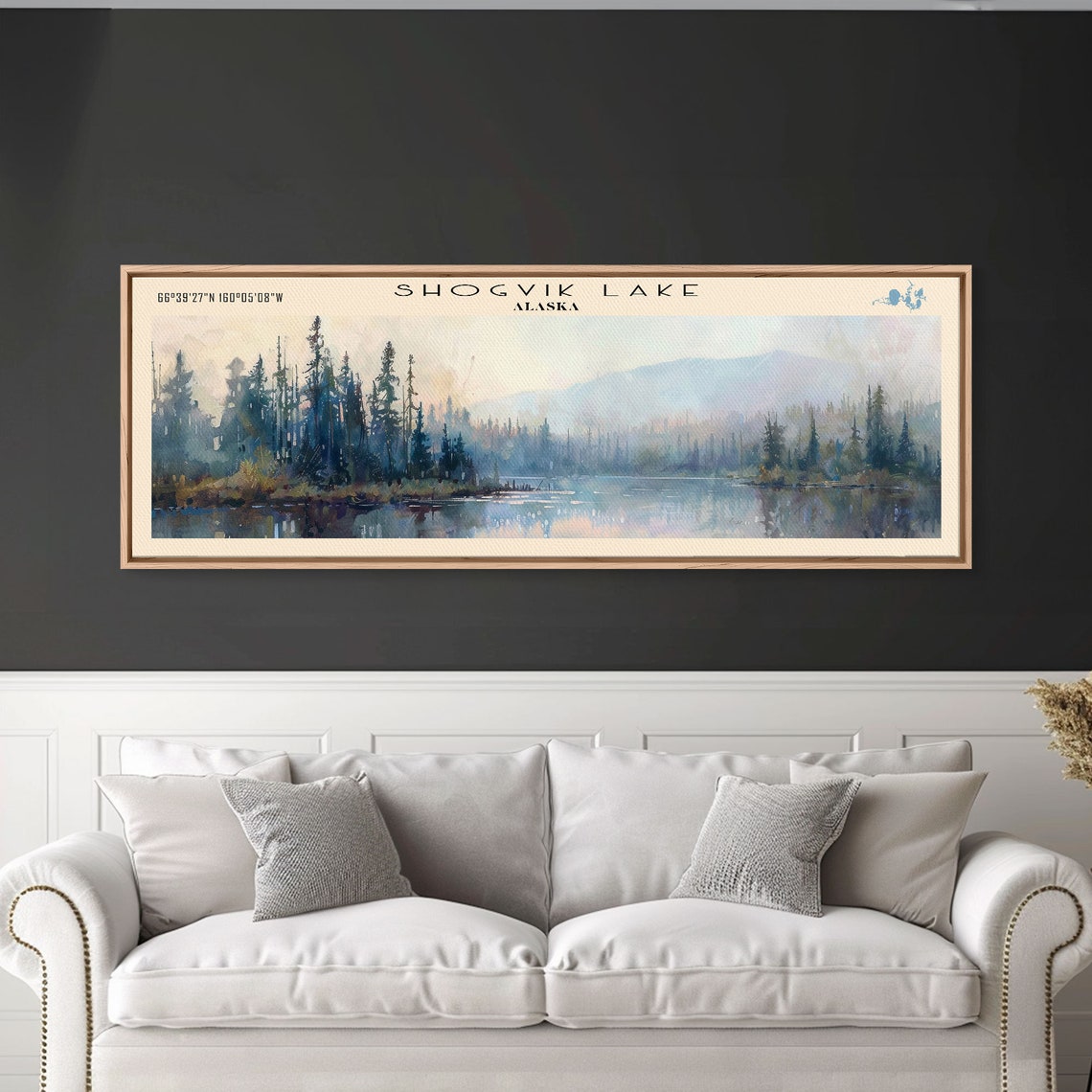 Shogvik Lake Alaska Watercolor Pines Misty Mountain View Travel Poster - Image 3