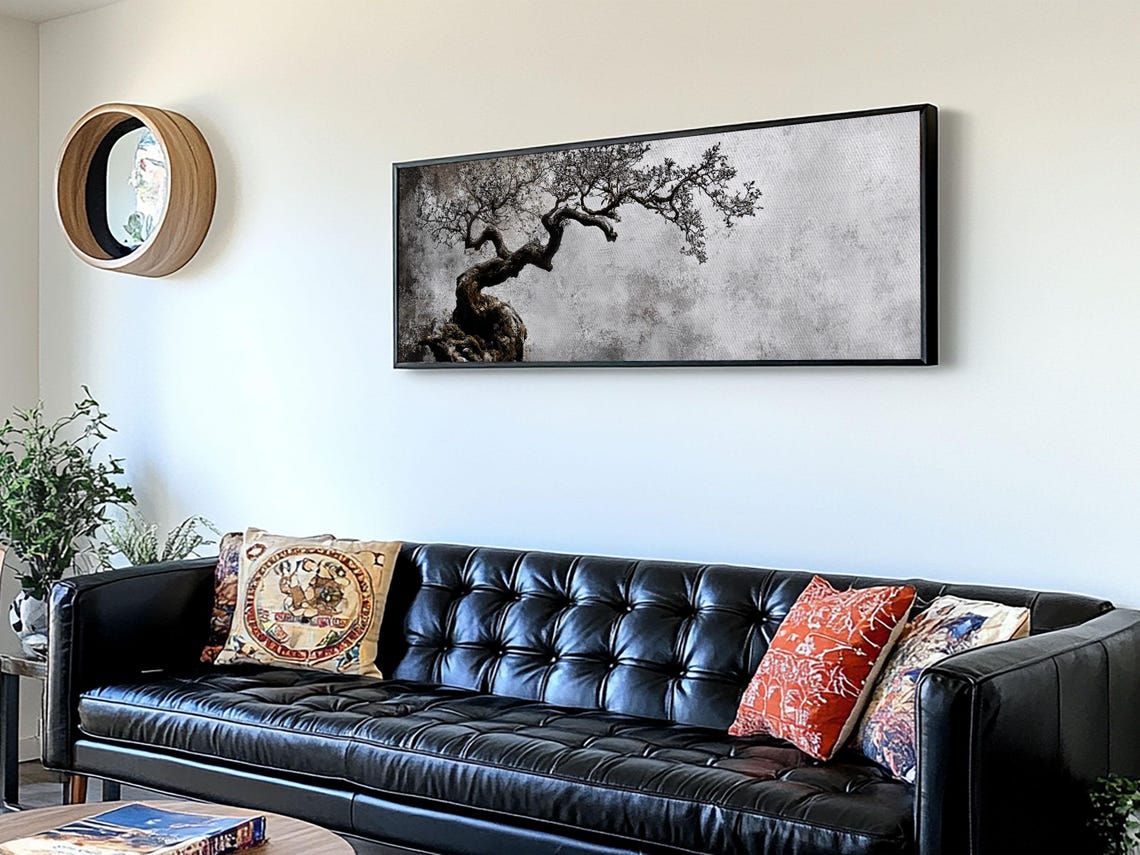 Black And White Bonsai Tree Minimalist Japanese Zen Panoramic Print - Image 6