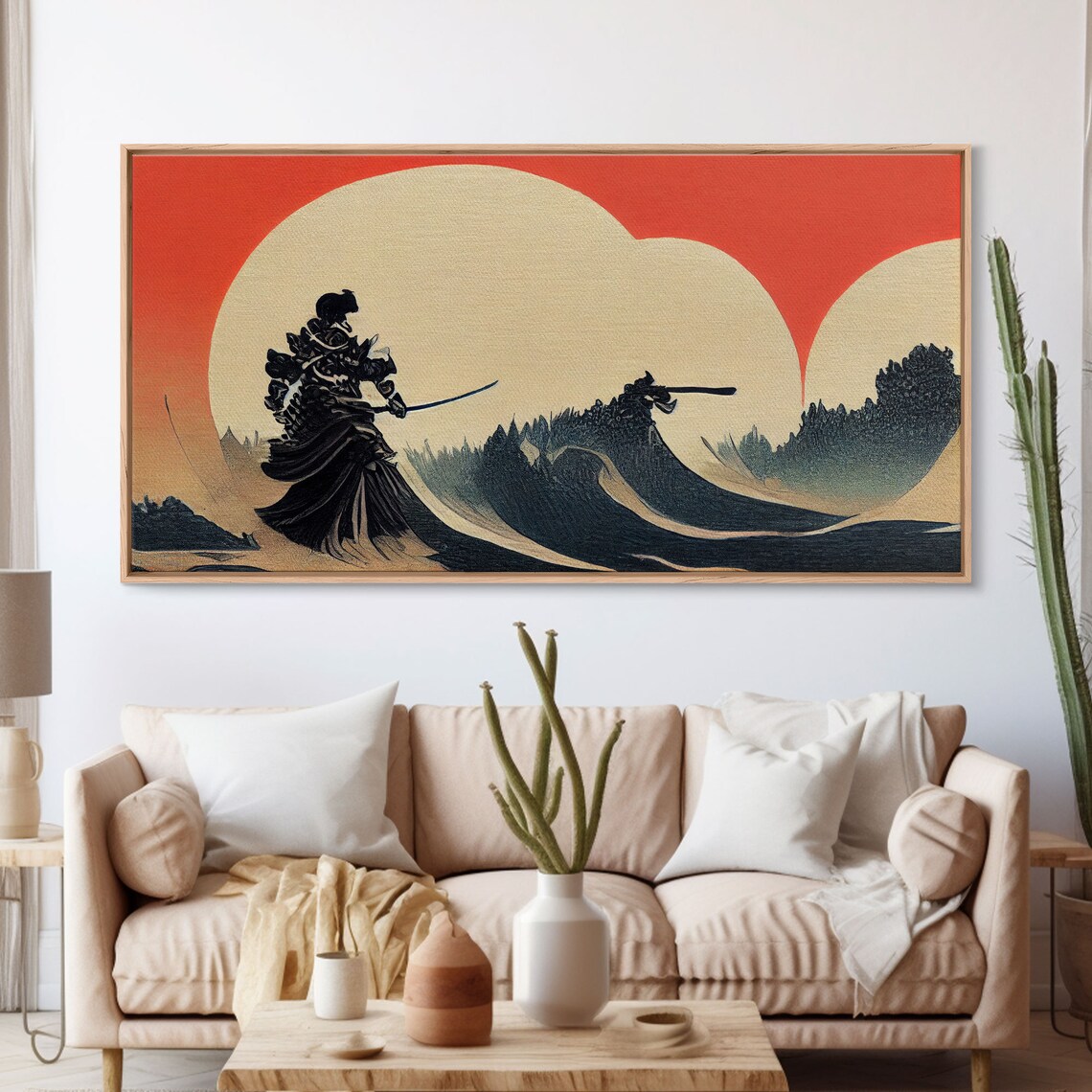 Japanese Samurai Fighting A Tidal Wave Ready To Hang Print Wall Art Framed Wall Art Mancave Decor - Image 3