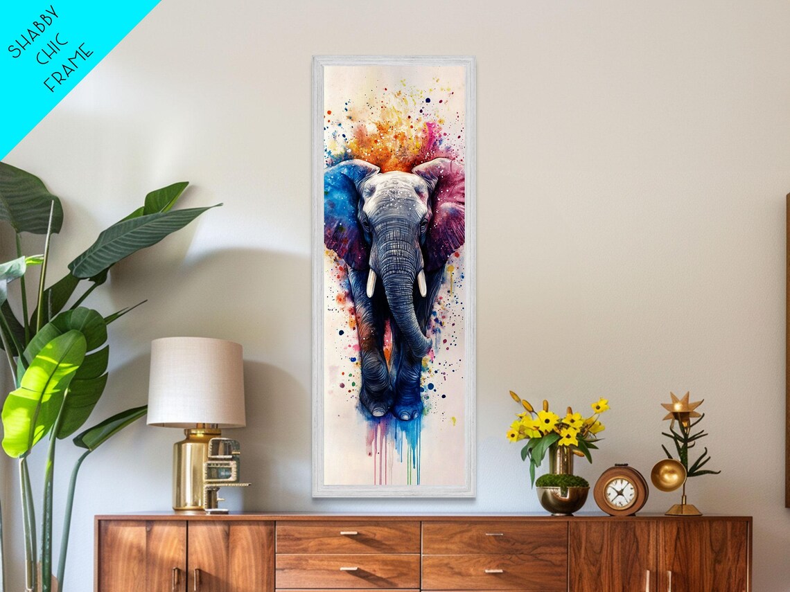 Vibrant Rainbow Watercolor Elephant Splash Colorful Nursery Vertical Poster - Image 2