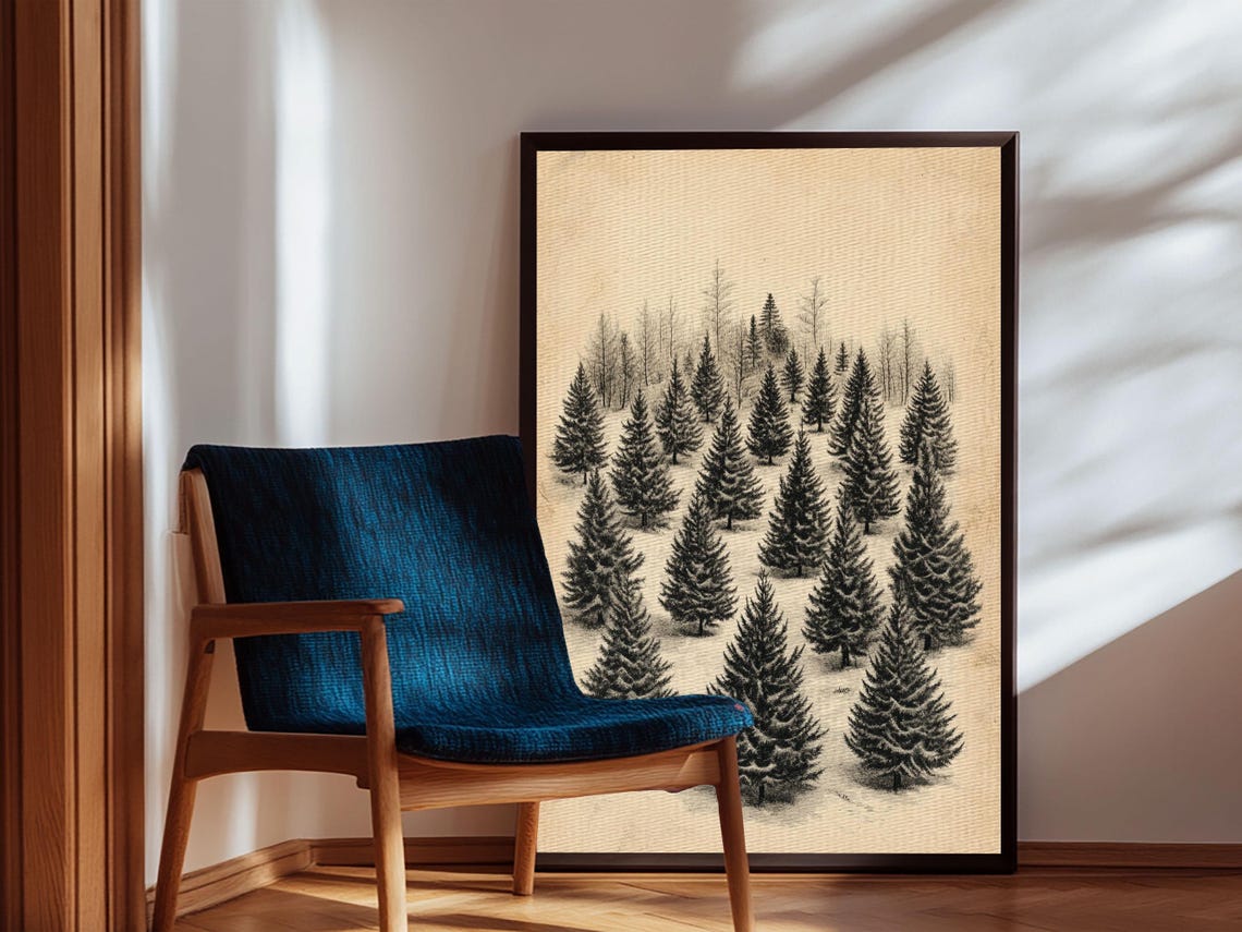Christmas Tree Farm Sketch Pine Forest Minimalist Holiday Wall Poster - Image 6