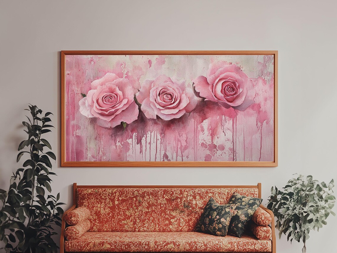 Blush Pink Roses Trio Watercolor Drip Floral Romantic Wall Poster - Image 6