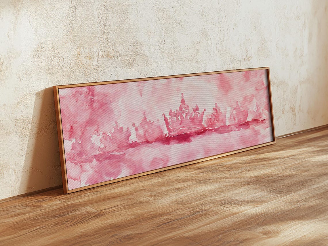 Pink Watercolor Crown Royal Princess Horizontal Dreamy Wall Art Poster - Image 3