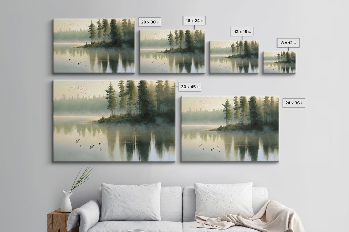 Misty Morning Lake Pine Trees Foggy Water Reflections Birds Art Poster - Image 2