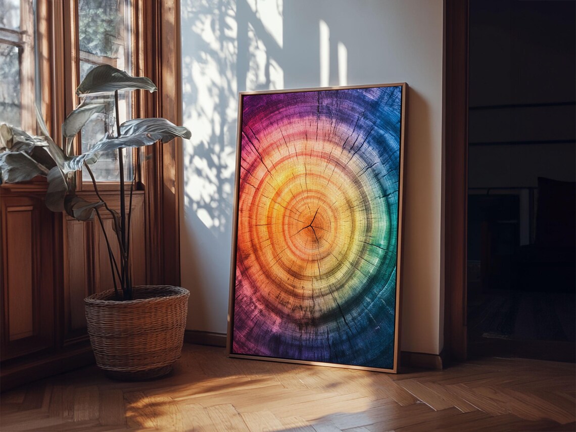Rainbow Tree Rings Framed Print Colorful Abstract Rustic Decor Modern Farmhouse Modern Decor Vertical Wall Art Living Room Decor - Image 6