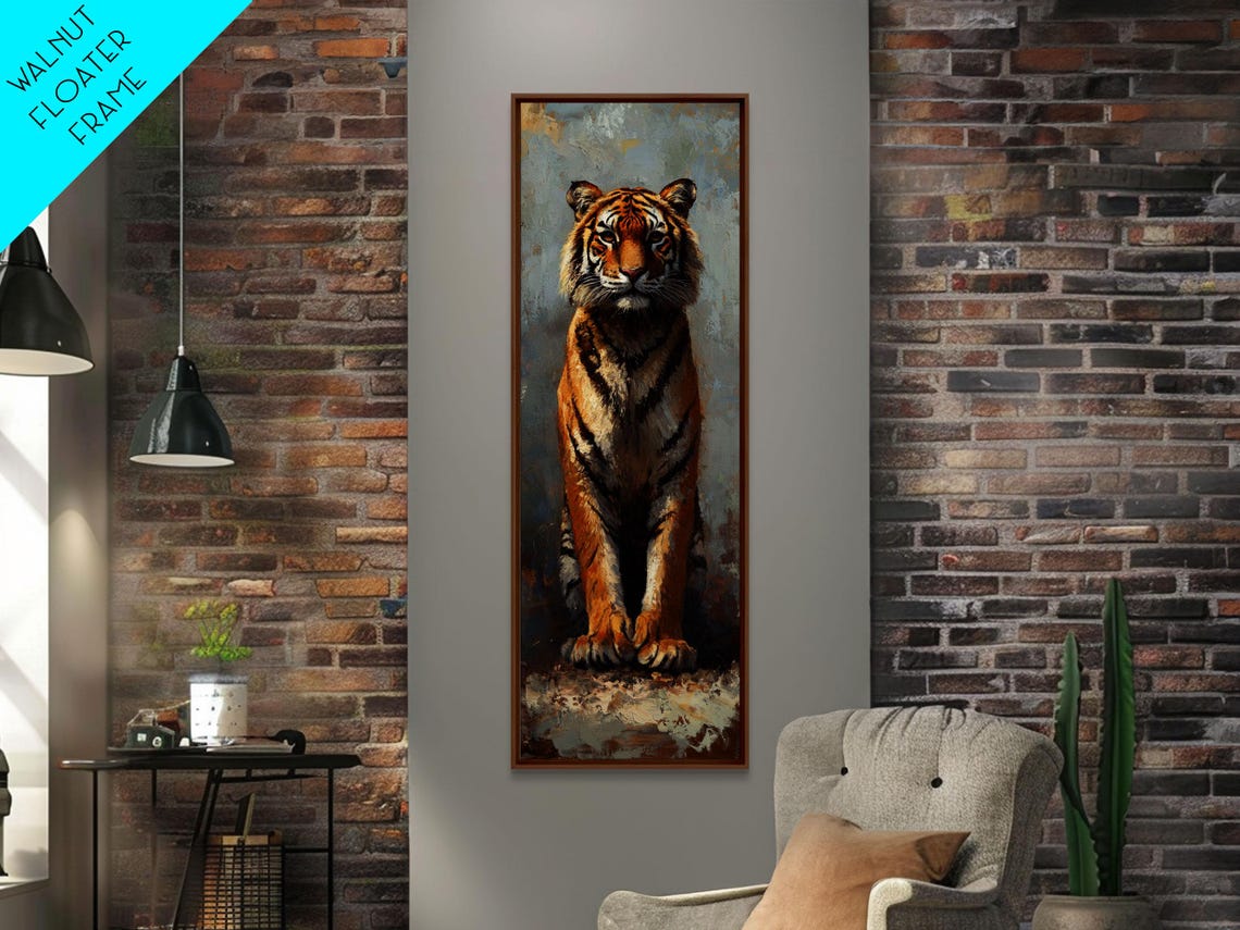 Majestic Tiger Portrait Standing Painterly Rustic Animal Wall Art - Image 3