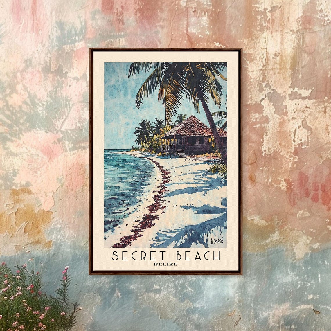 Secret Beach Belize Palm Thatch Hut White Sand Turquoise Water Poster - Image 4