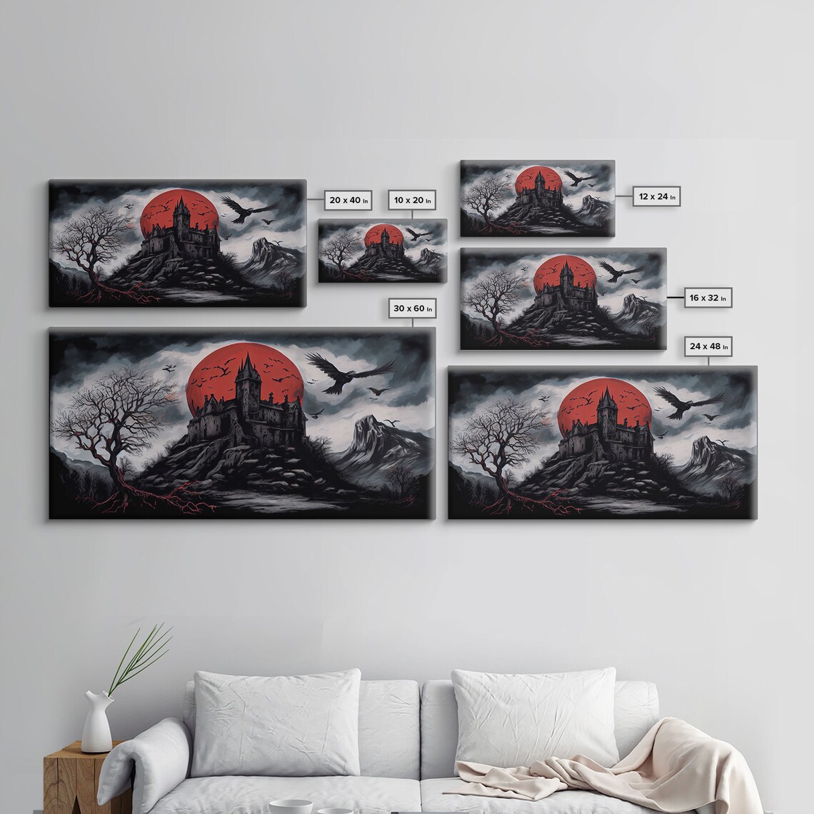 Haunted Castle and Blood Moon Gothic Art Print - Image 2