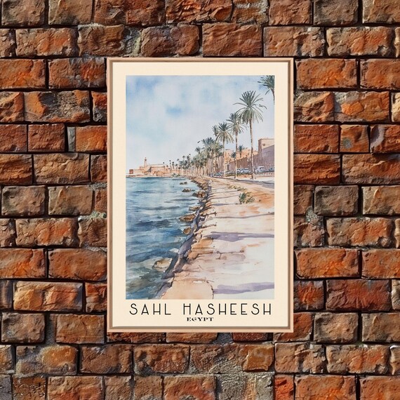 Sahl Hasheesh Egypt Palm Lined Seaside Promenade Watercolor Poster