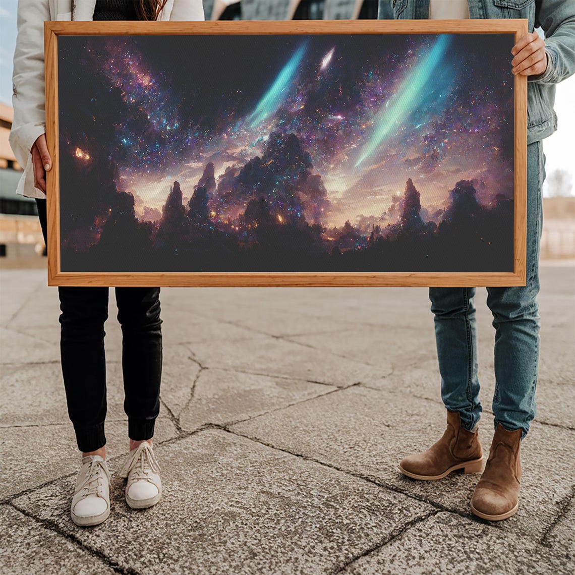 Aurora Beams Cosmic Night Sky Over Mountain Silhouettes Galaxy Poster - Image 5
