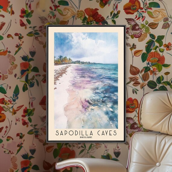 Sapodilla Cayes Belize White Sand Beach Turquoise Caribbean Sea Watercolor Poster