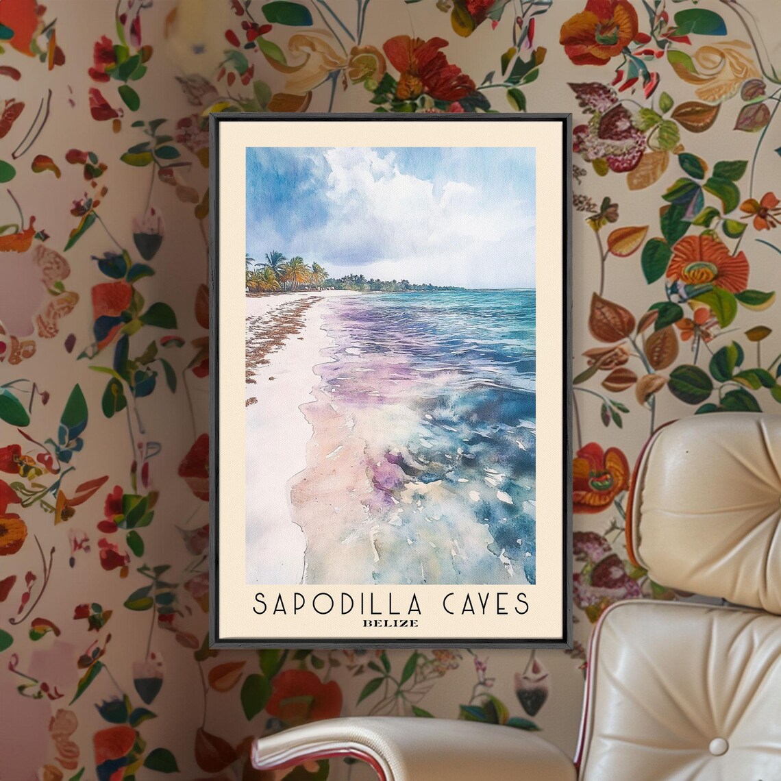 Sapodilla Cayes Belize White Sand Beach Turquoise Caribbean Sea Watercolor Poster