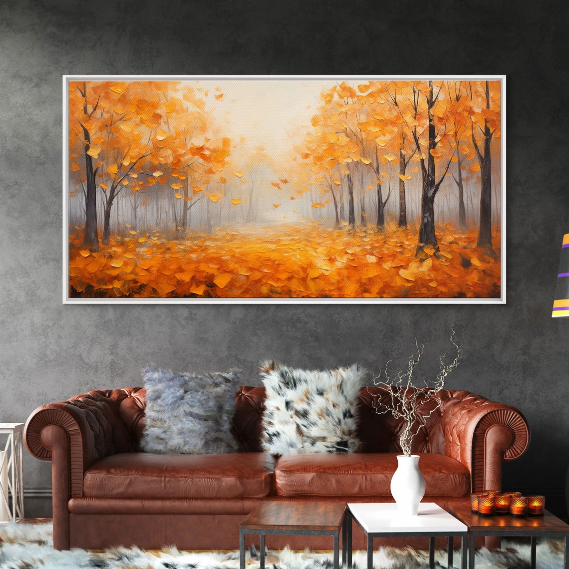 Golden Autumn Forest Path Falling Leaves Yellow Trees Nature Wall Art - Image 6