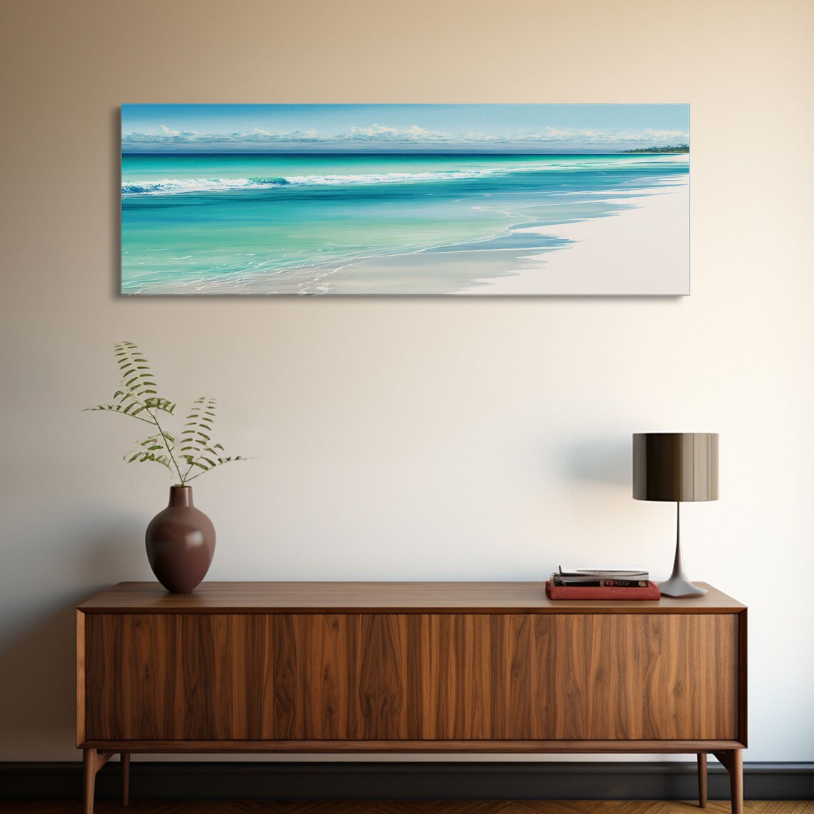 Blue Beach and Ocean Waves Panoramic Art Print - Image 5