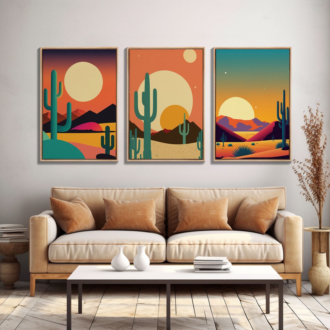 Arizona Cactus Desert, Southwestern Three-Piece Art Print - Image 5