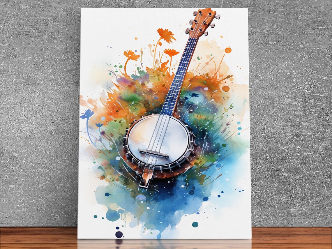 Banjo Watercolor With Wildflowers Country Music Instrument Art Poster - Image 4