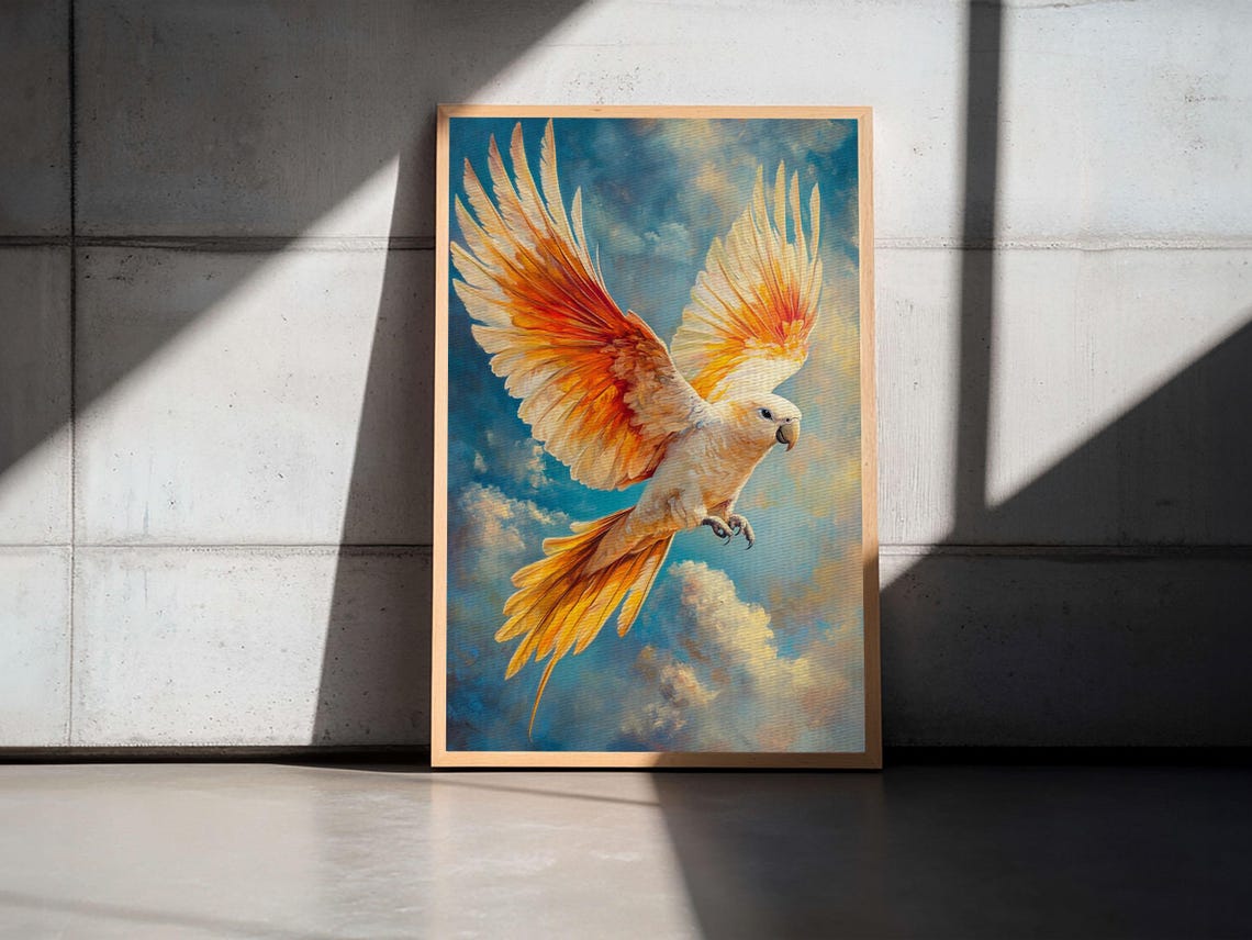 Cockatoo Parrot Soaring Sky Tropical Bird Flight Blue Sky Wall Poster - Image 4