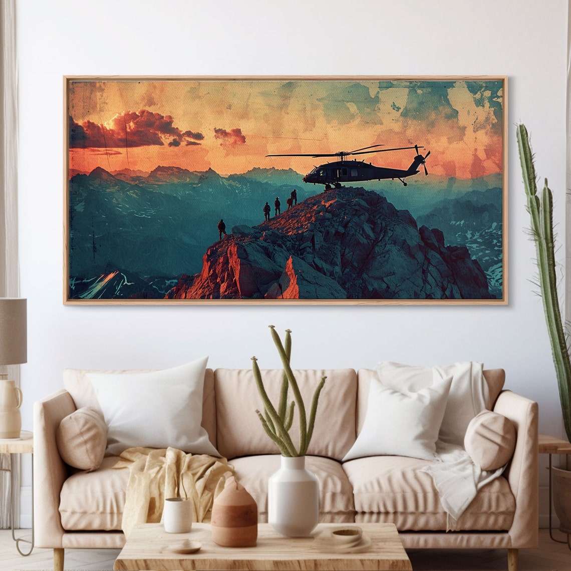 Mountain Top Extraction In Afghanistan Mountains Framed Print Military Wall Art Blackhawk Helicopter Ready To Hang Art - Image 3