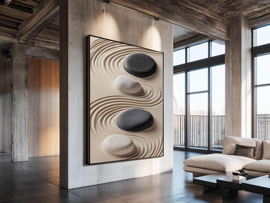 Black White Zen Stones, Wabi Sabi Wall Art Print - Image 3