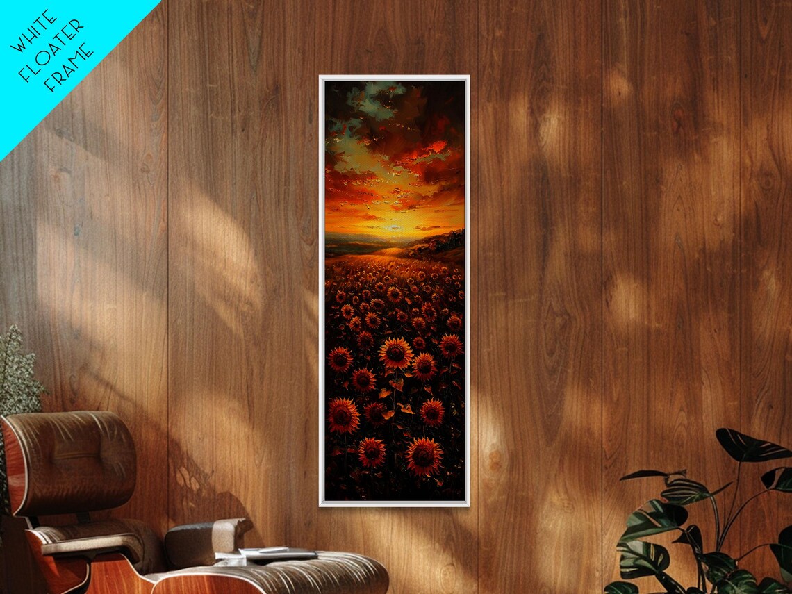 Sunflower Field Fiery Sunset Golden Sky Dramatic Floral Art Poster - Image 4