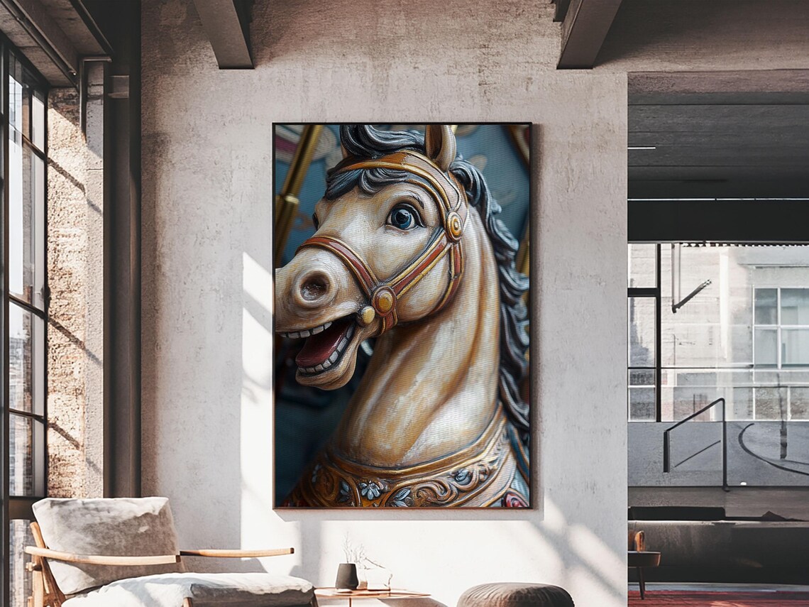 Vintage Carousel Horse Head Eerie Carnival Painting Art Print - Image 2