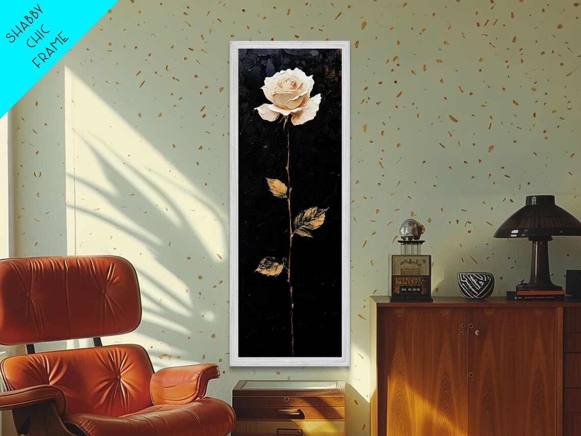 Elegant White Rose On Black Dramatic Botanical Oil Painting Poster - Image 3